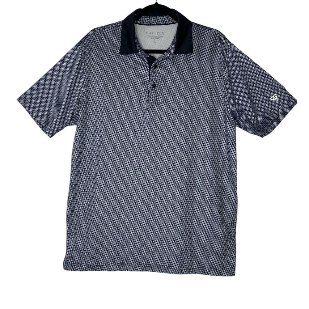 Maelreg Performance Polo Shirt Mens Large Blue‎ Paisley Golf Athletic Stretch